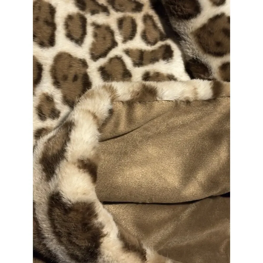 Neiman Marcus Leopard Animal Print Faux Fur Mink Throw Blanket Cheetah 50